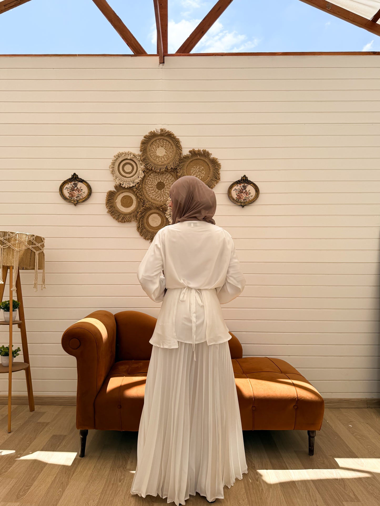 Cross Wrapped Pleated Set C306 White