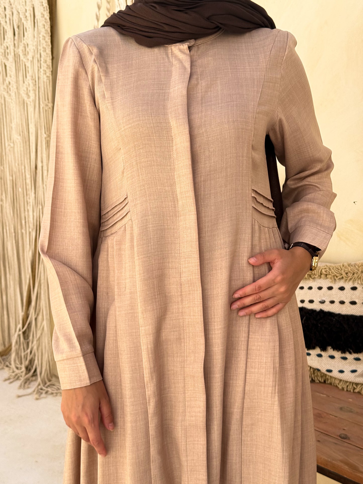 Pleated A line Dress C104 Beige