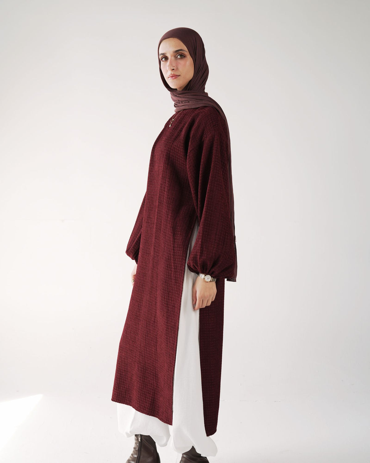 Tweed Bouclé Tunic  FWC500 Burgundy