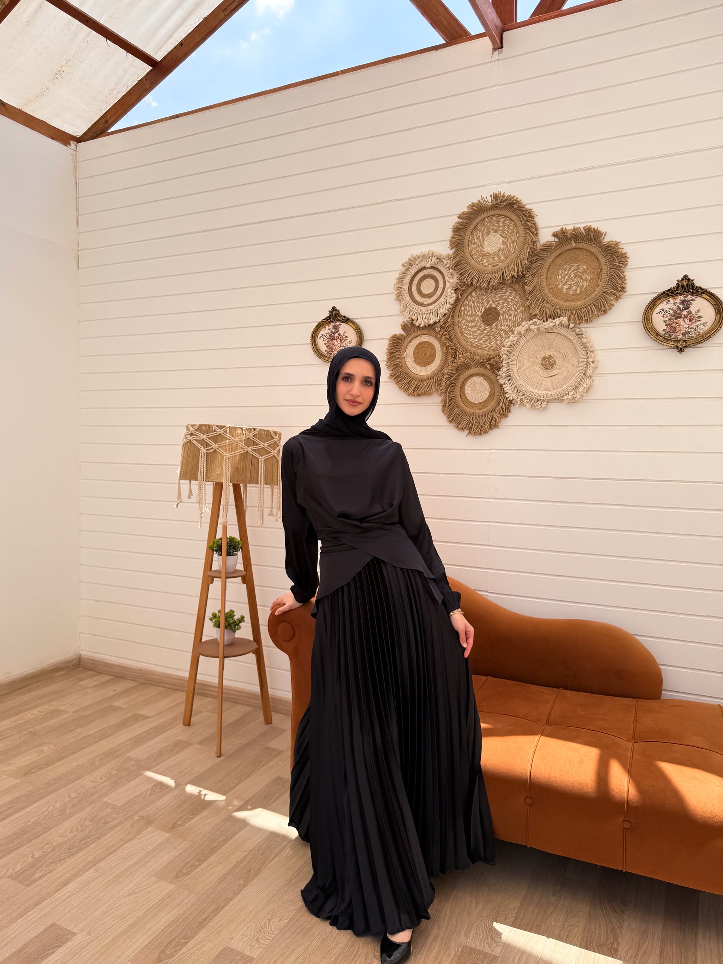 Cross Wrapped Pleated Set C306 Black