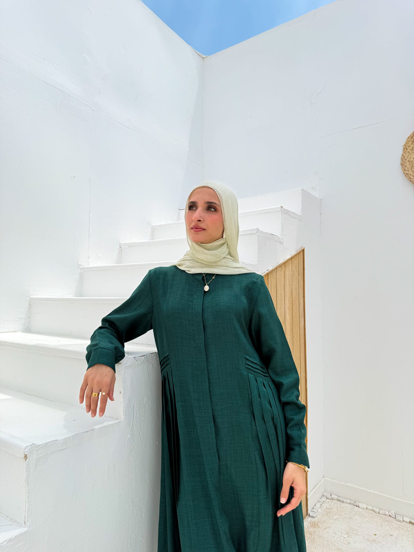 Pleated A line Dress C104 Emerald Green