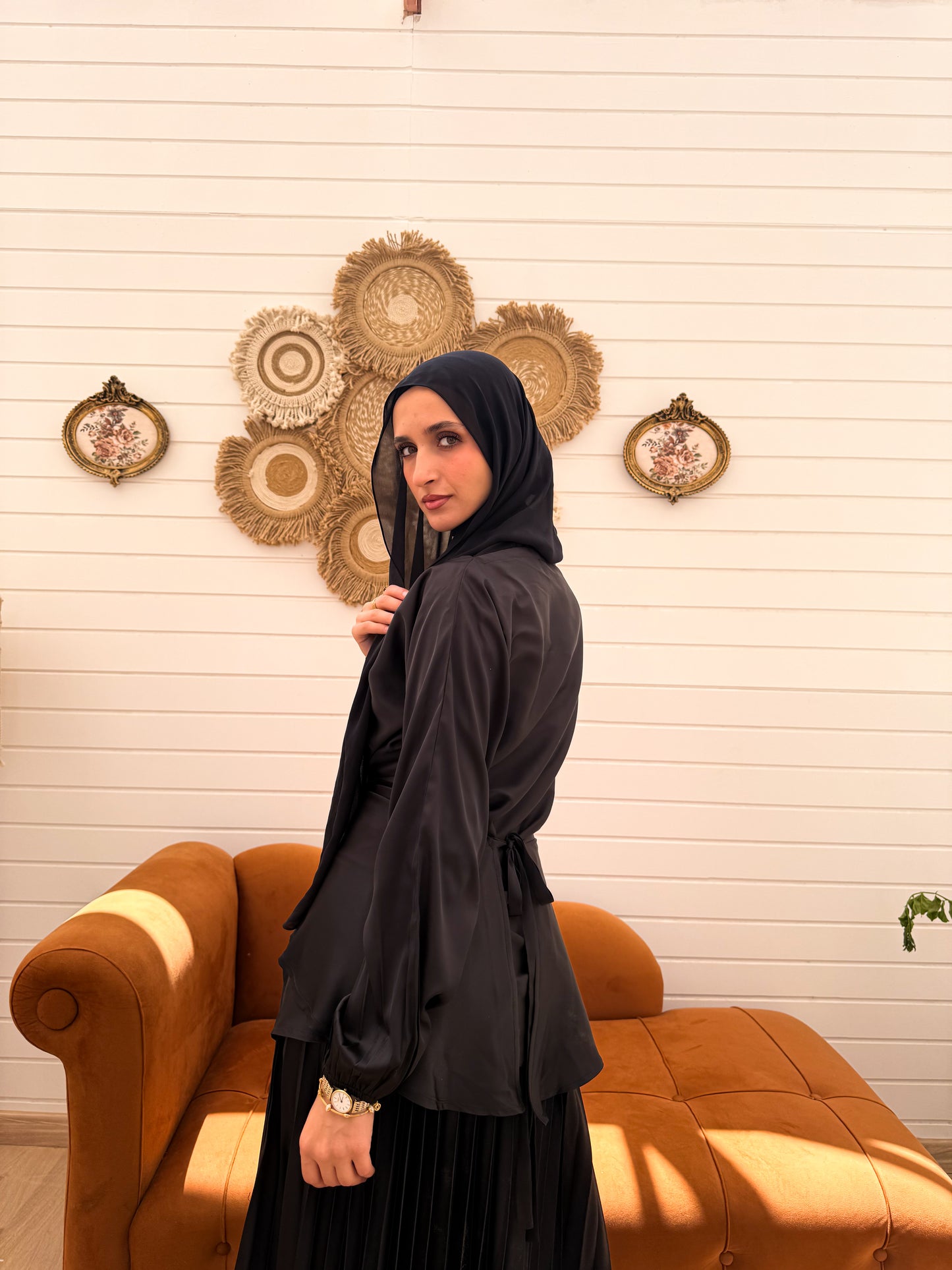 Cross Wrapped Pleated Set C306 Black