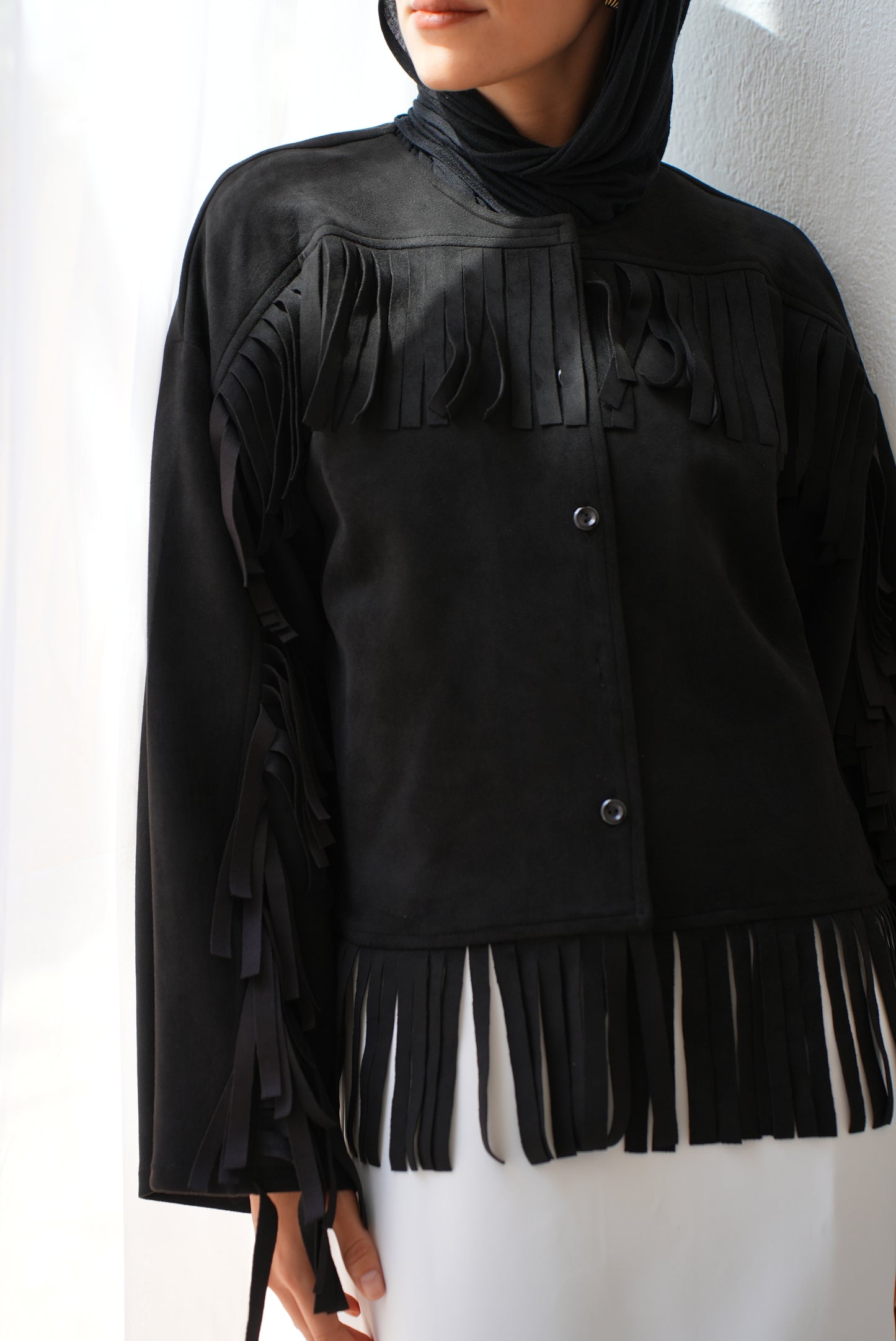 Soft Suede Jacket with Fringes Code 410 Black