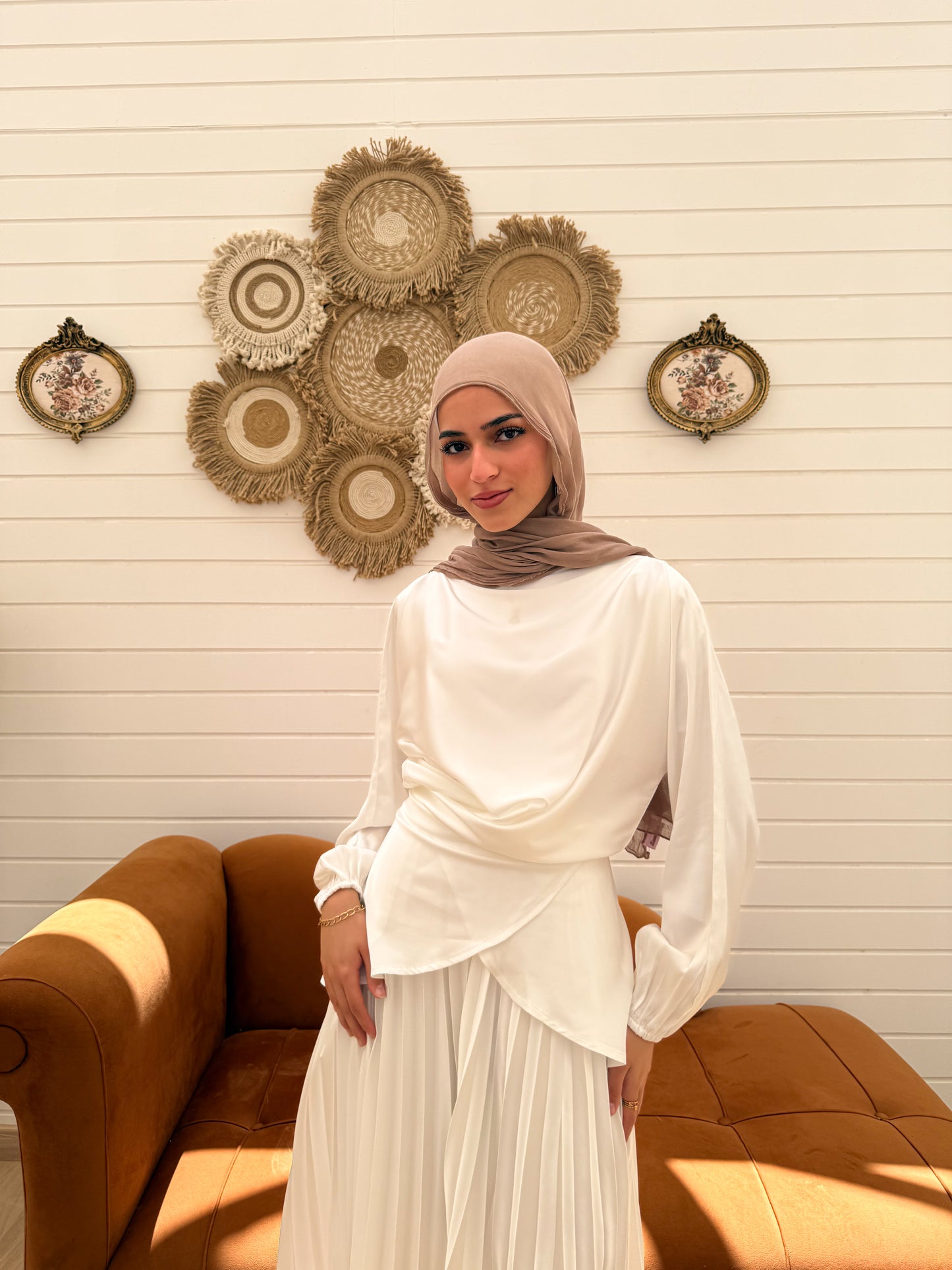 Cross Wrapped Pleated Set C306 White