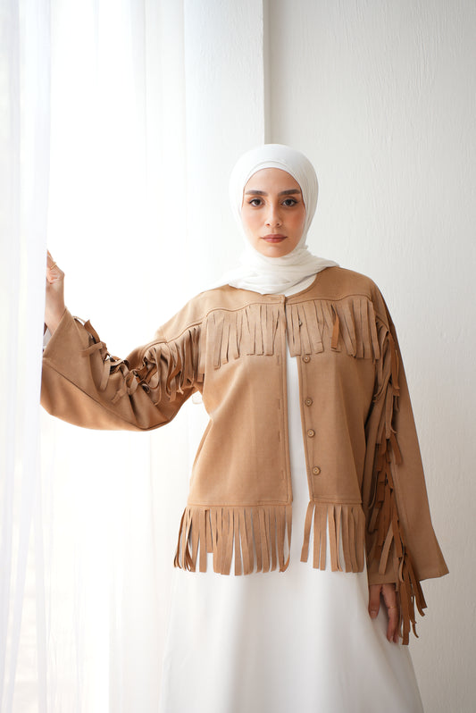 Soft Suede Jacket with Fringes Code 410 Warm Beige