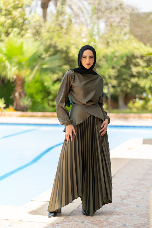 Diva Pleated Satin Set Code 306 Olive