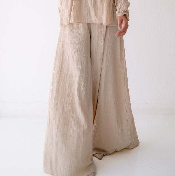 Soft Crinkle Wide-Leg Pants Code 95 Beige