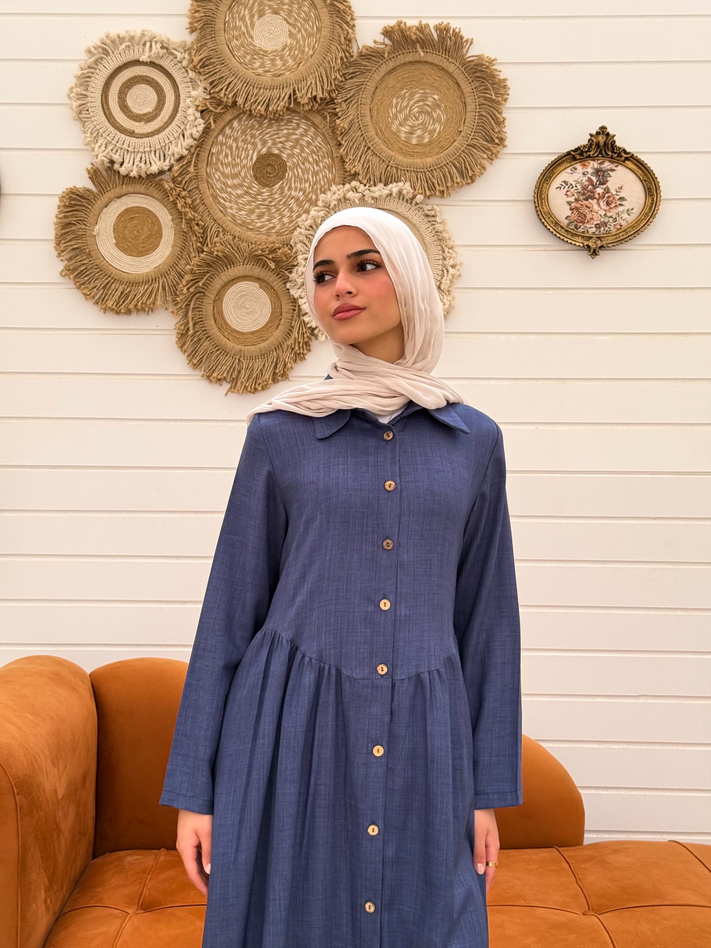 Gathered Waist Dress C408  Dusty Blue