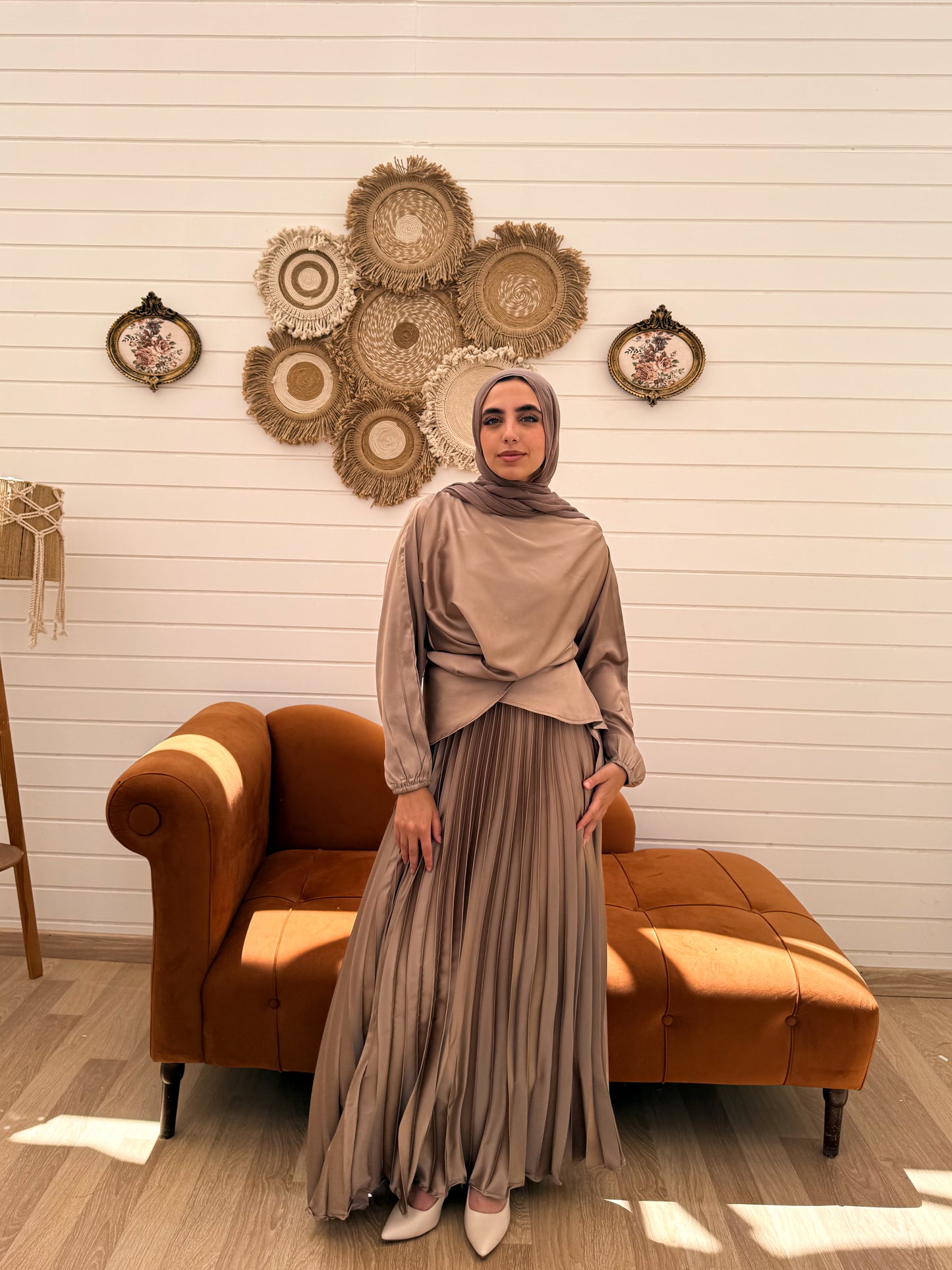 Cross Wrapped Pleated Set C306 Café