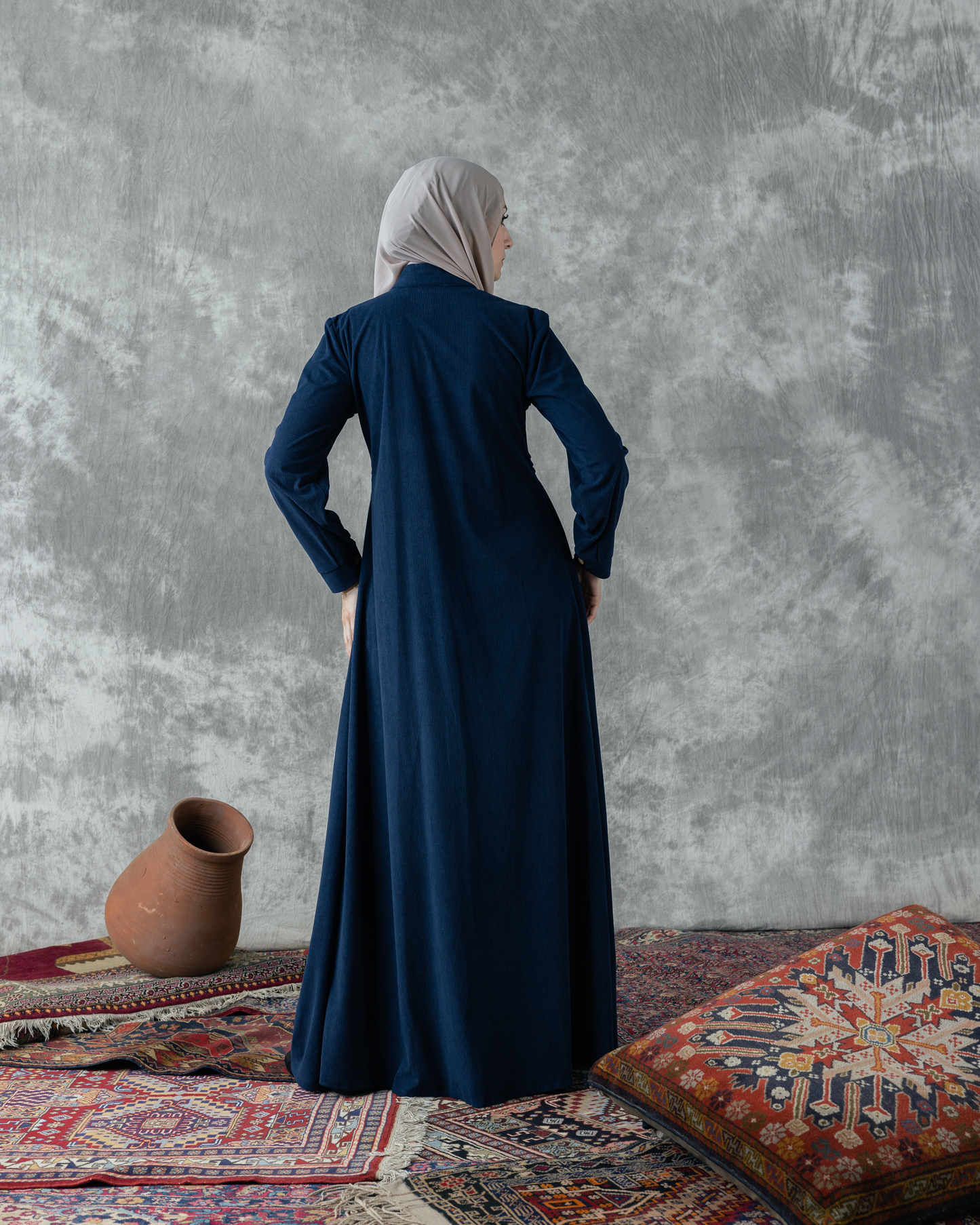 Rib velvet dress with hidden buttons Code FW 104 blue