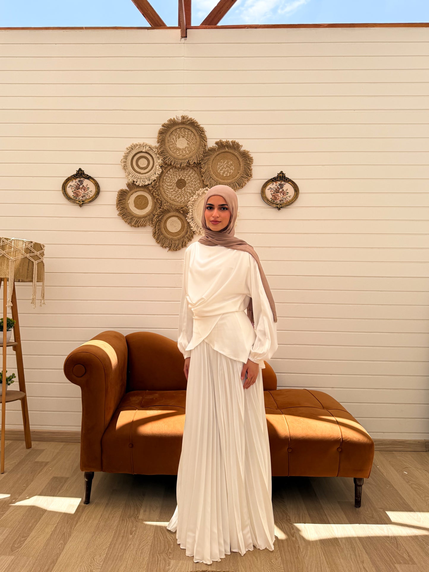 Cross Wrapped Pleated Set C306 White