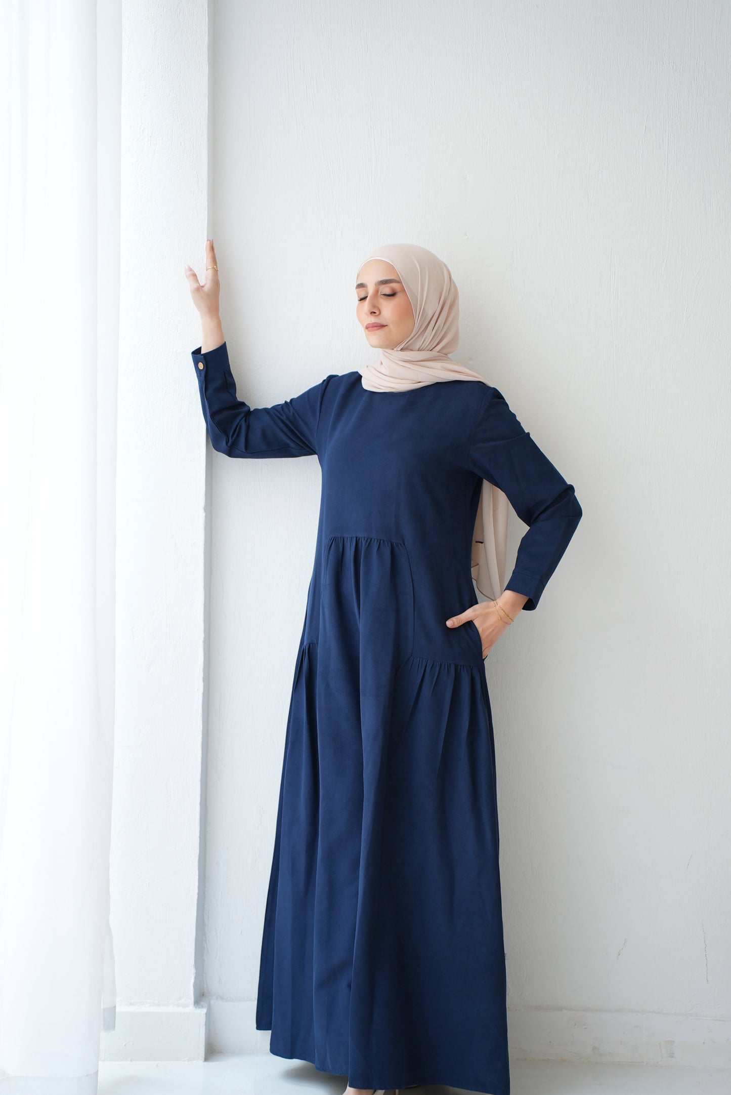 Soft Suede Blue dress with Hidden Pockets Code fw301