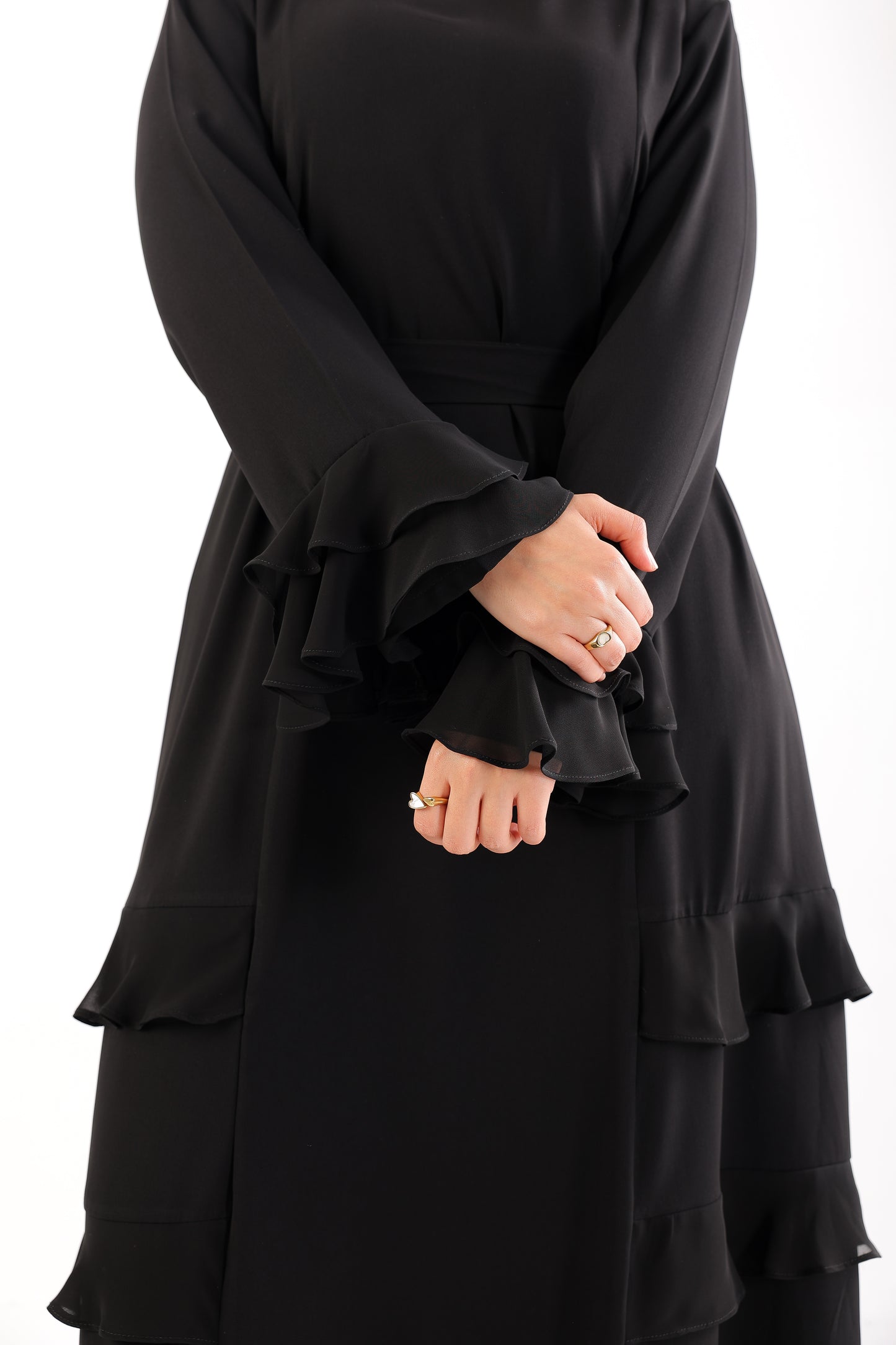 Abaya with soft ruffle sleeves and side details Code 503