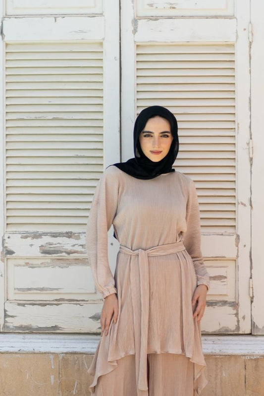 Pleated Satin Asymmetric Blouse  code 10 B البلوزة فقط
