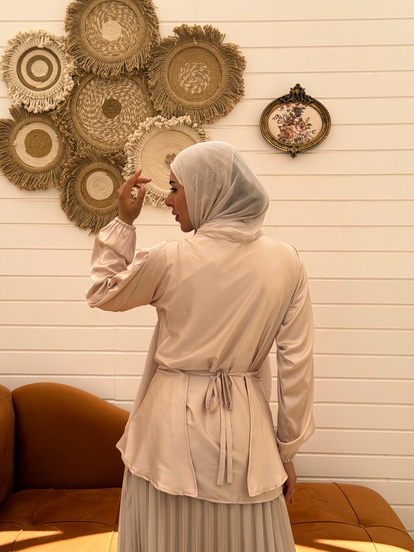 Cross Wrapped Pleated Set C306 light Beige