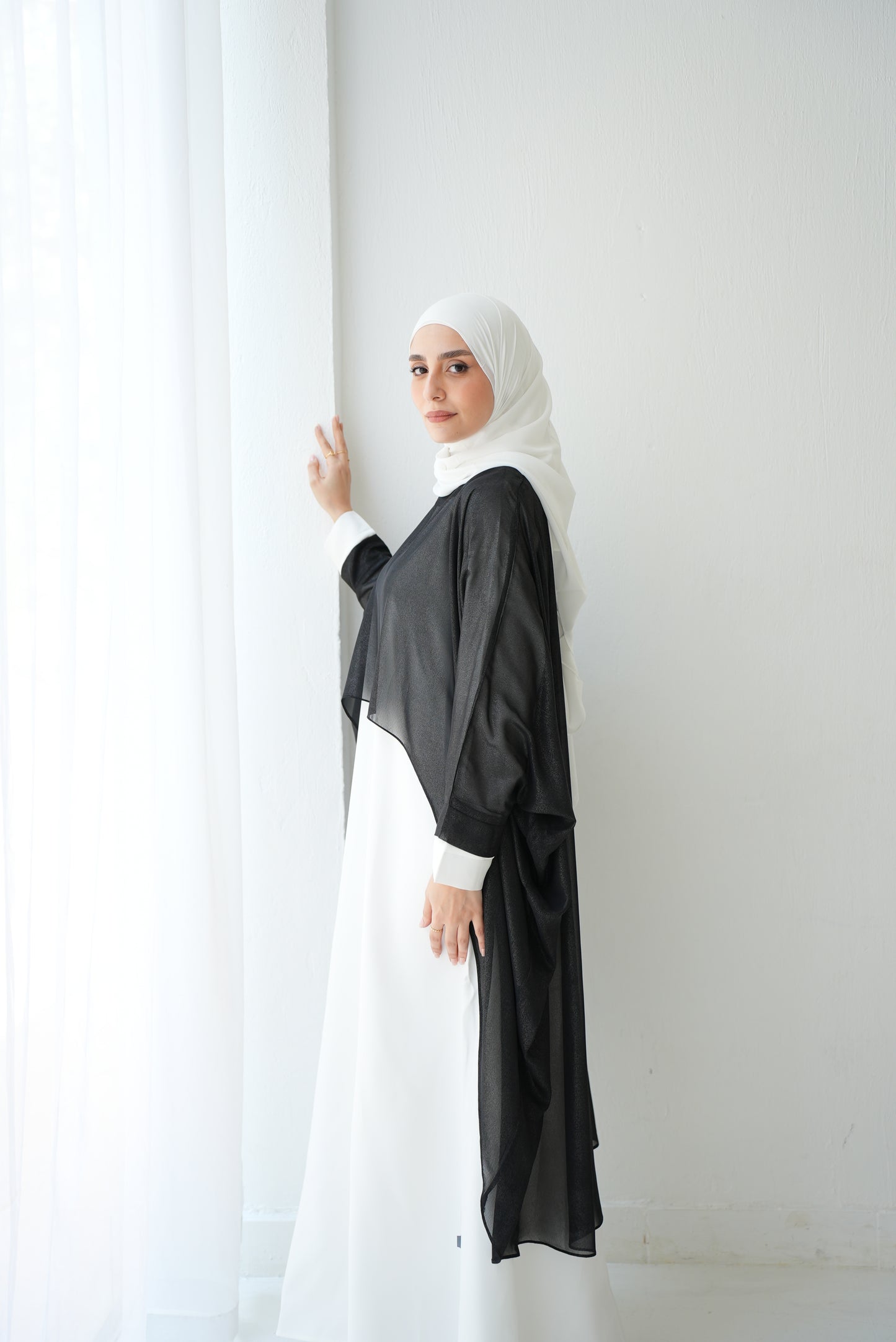 Elegant  chiffon cape in black shimmer Code 2b