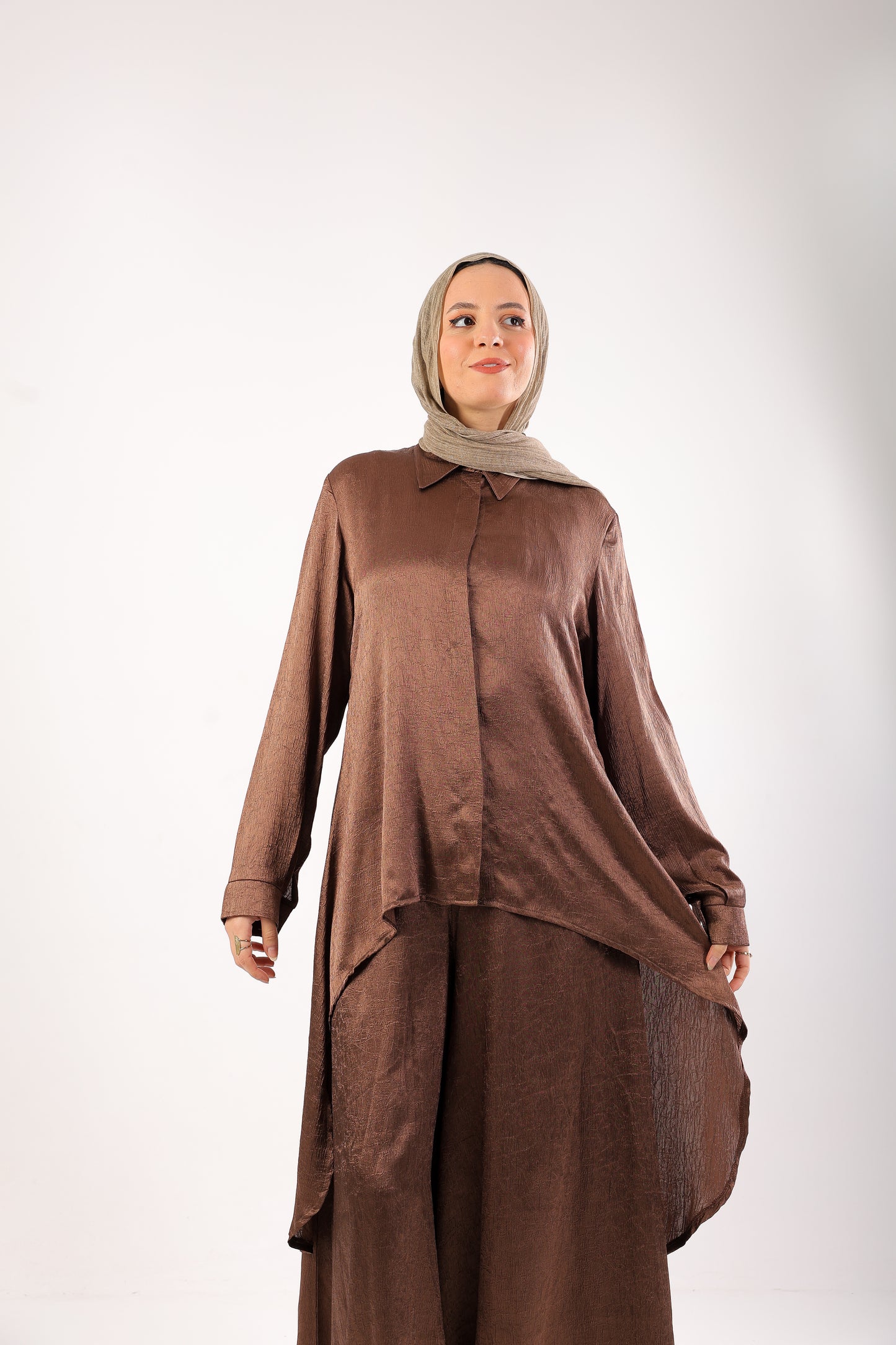 Silk Wide-Leg Set – Code 4695 Brown