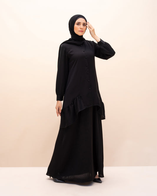 Front Buttoned Crepe Top Black