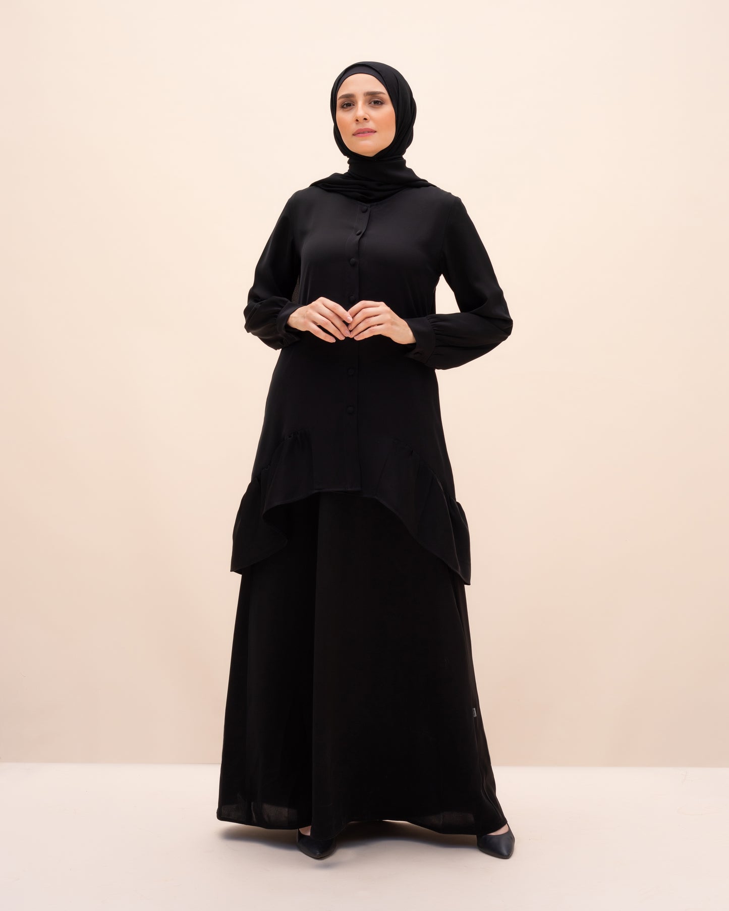 Front Buttoned Crepe Top Black